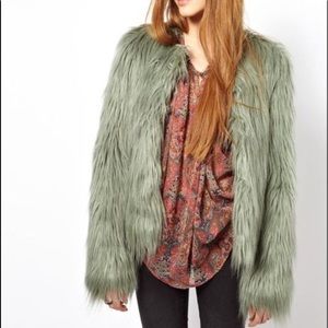 NWT! Pepe Jeans London sage green faux fur jacket